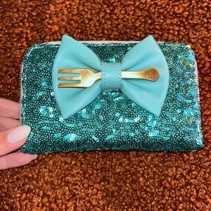 Loungefly Teal Sequin Wallet with Gold Fork Accent